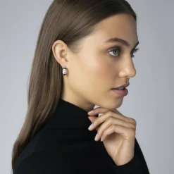 Three Station Ceramic Diamond Hoop Earrings