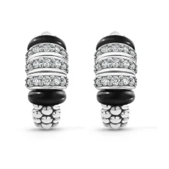 Three Station Ceramic Diamond Hoop Earrings