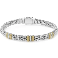Three Station Diamond Caviar Bracelet | 6mm
