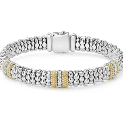 Three Station Diamond Caviar Bracelet | 9mm
