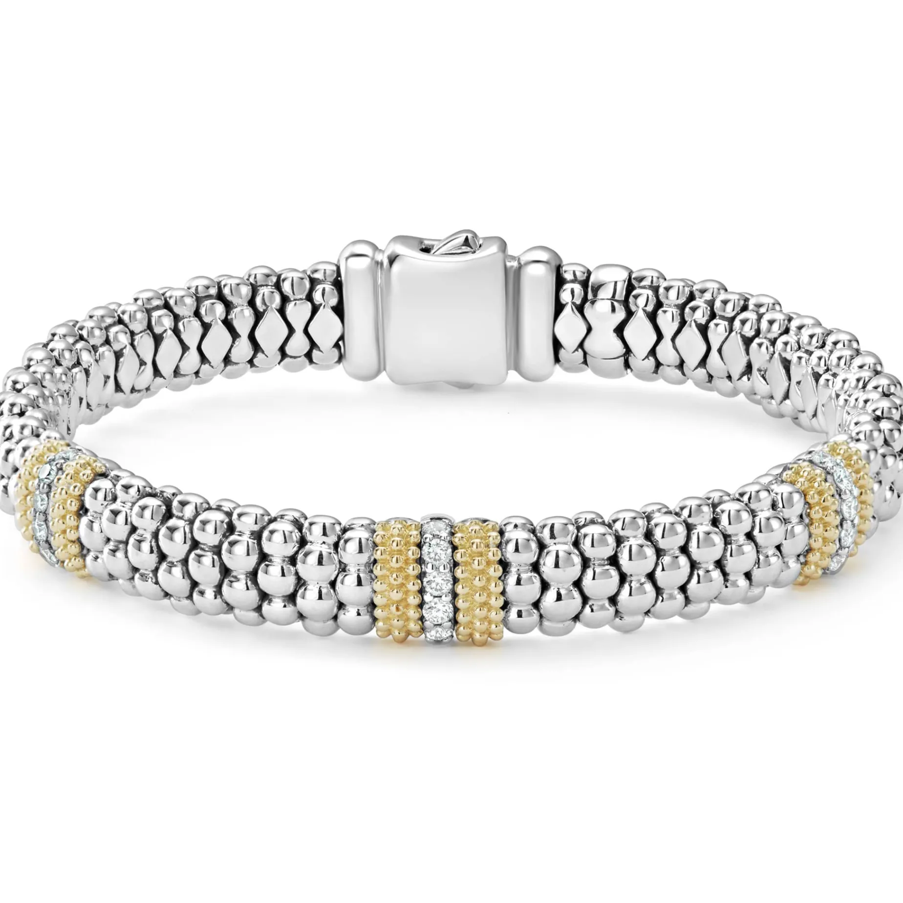 Three Station Diamond Caviar Bracelet | 9mm