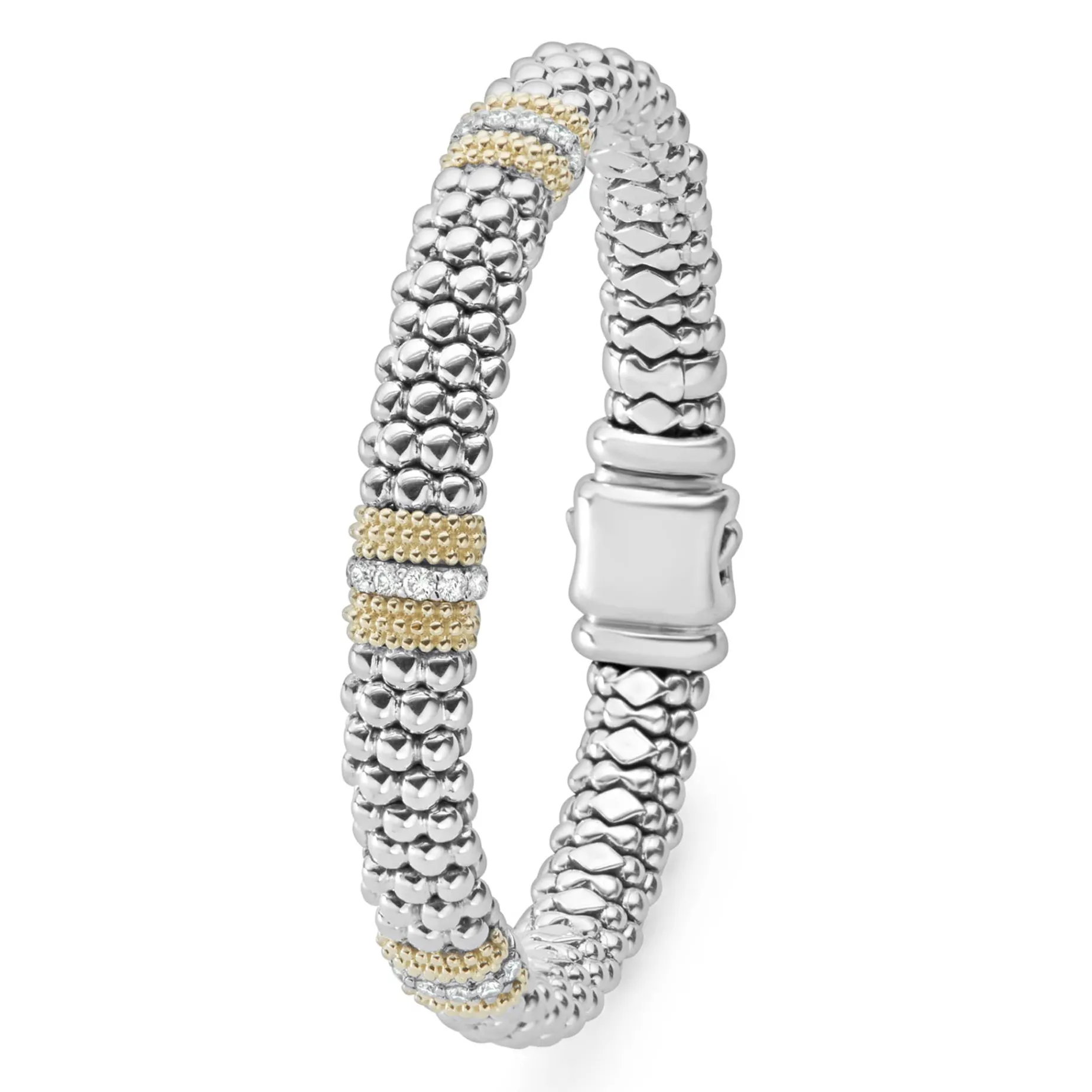Three Station Diamond Caviar Bracelet | 9mm