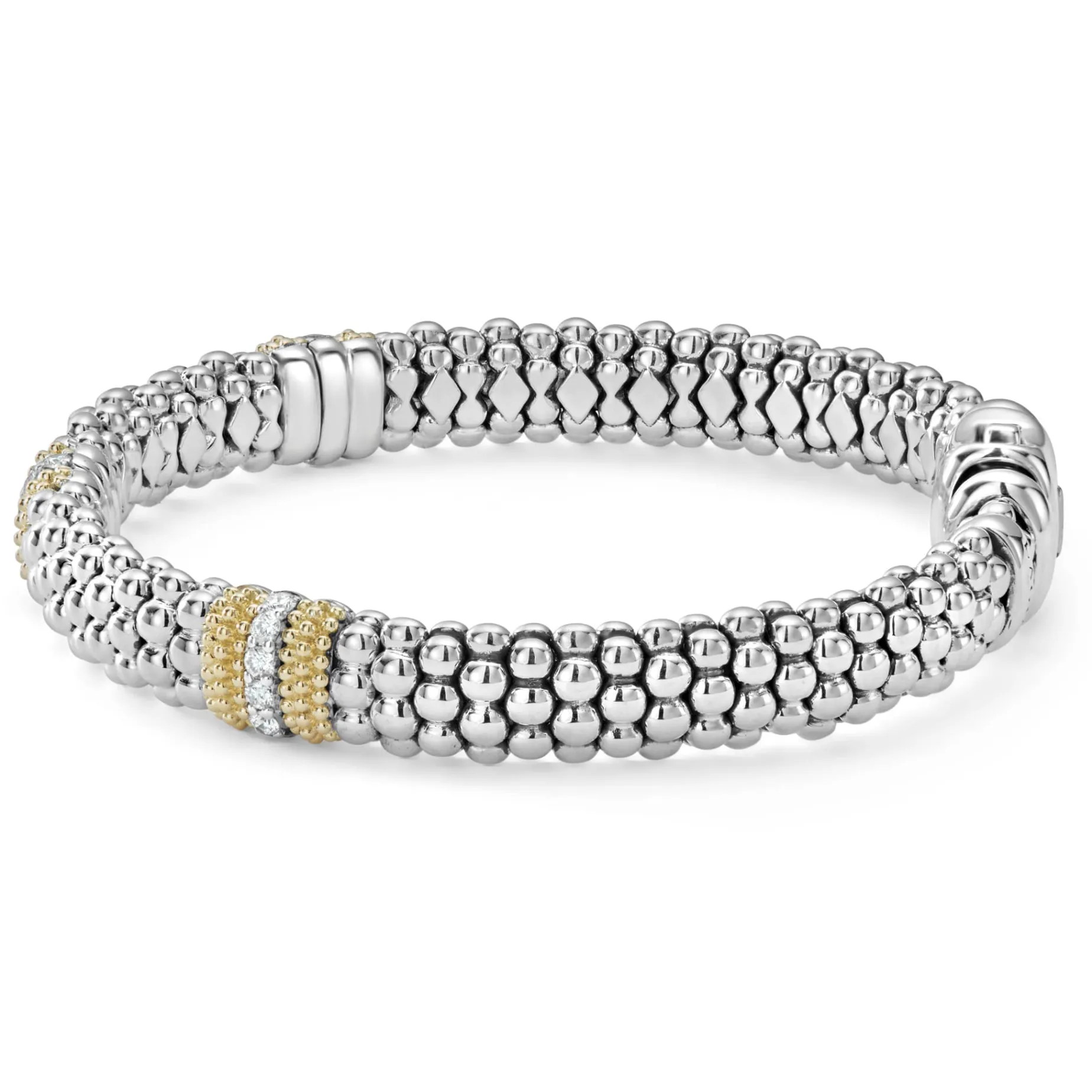Three Station Diamond Caviar Bracelet | 9mm