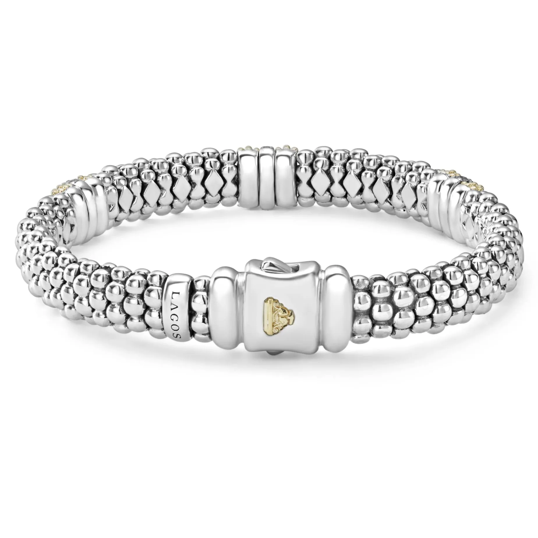 Three Station Diamond Caviar Bracelet | 9mm