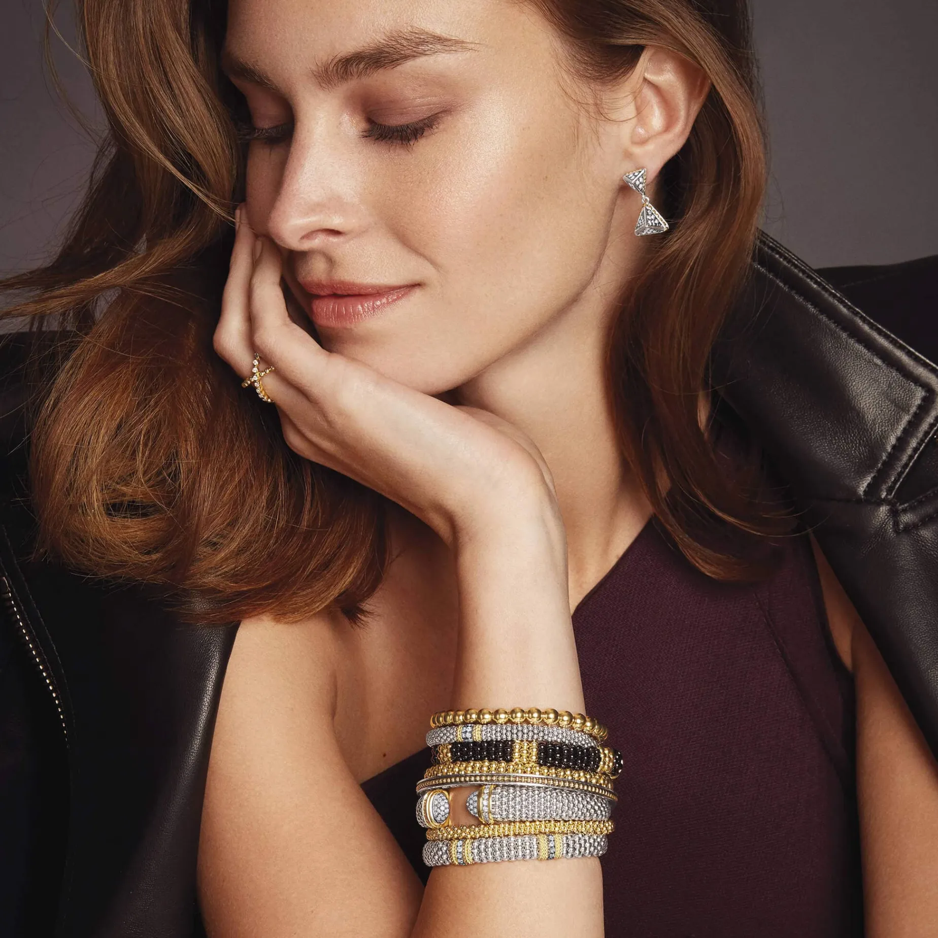 Three Station Diamond Caviar Bracelet | 9mm