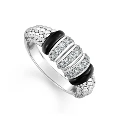 Three Station Diamond Ceramic Caviar Ring