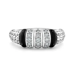 Three Station Diamond Ceramic Caviar Ring