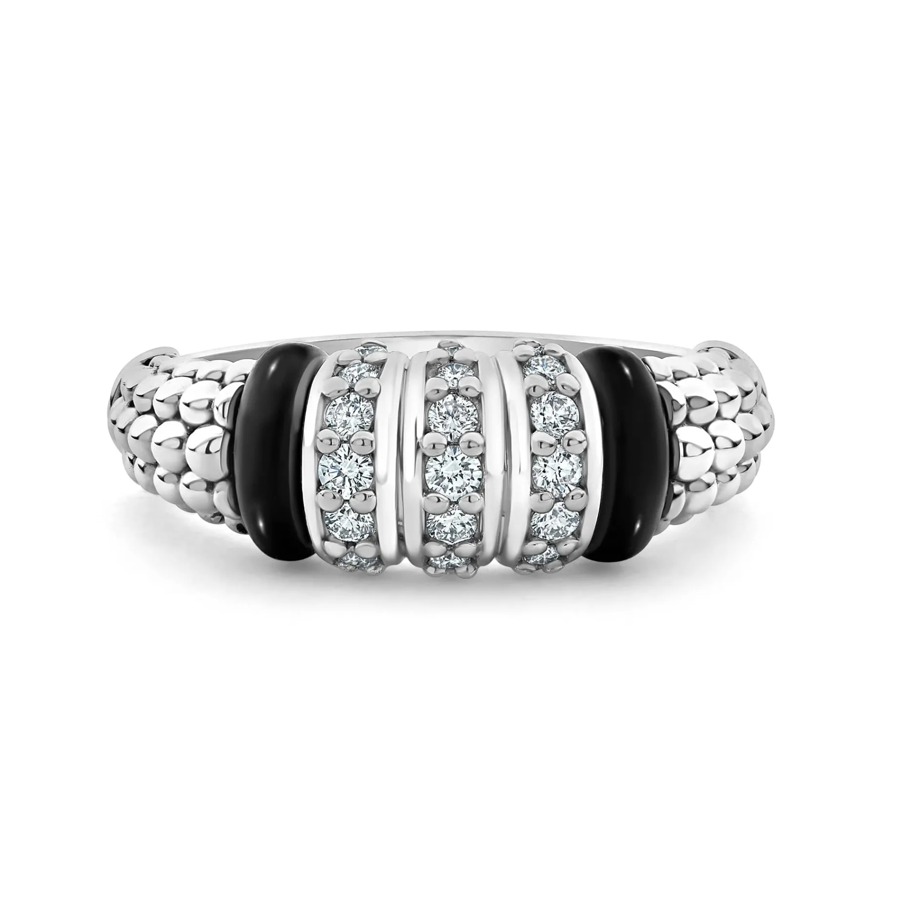 Three Station Diamond Ceramic Caviar Ring