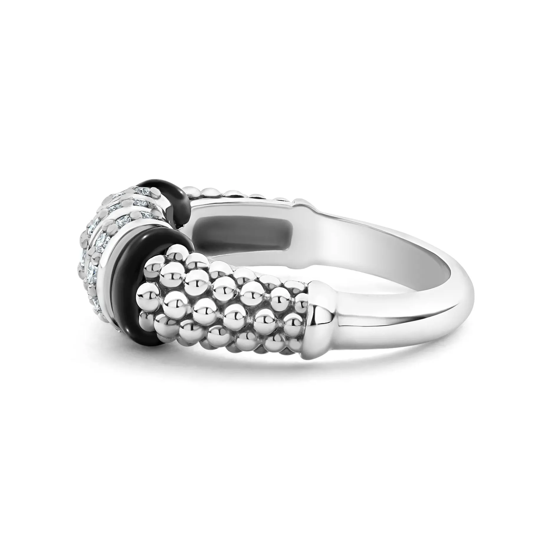 Three Station Diamond Ceramic Caviar Ring