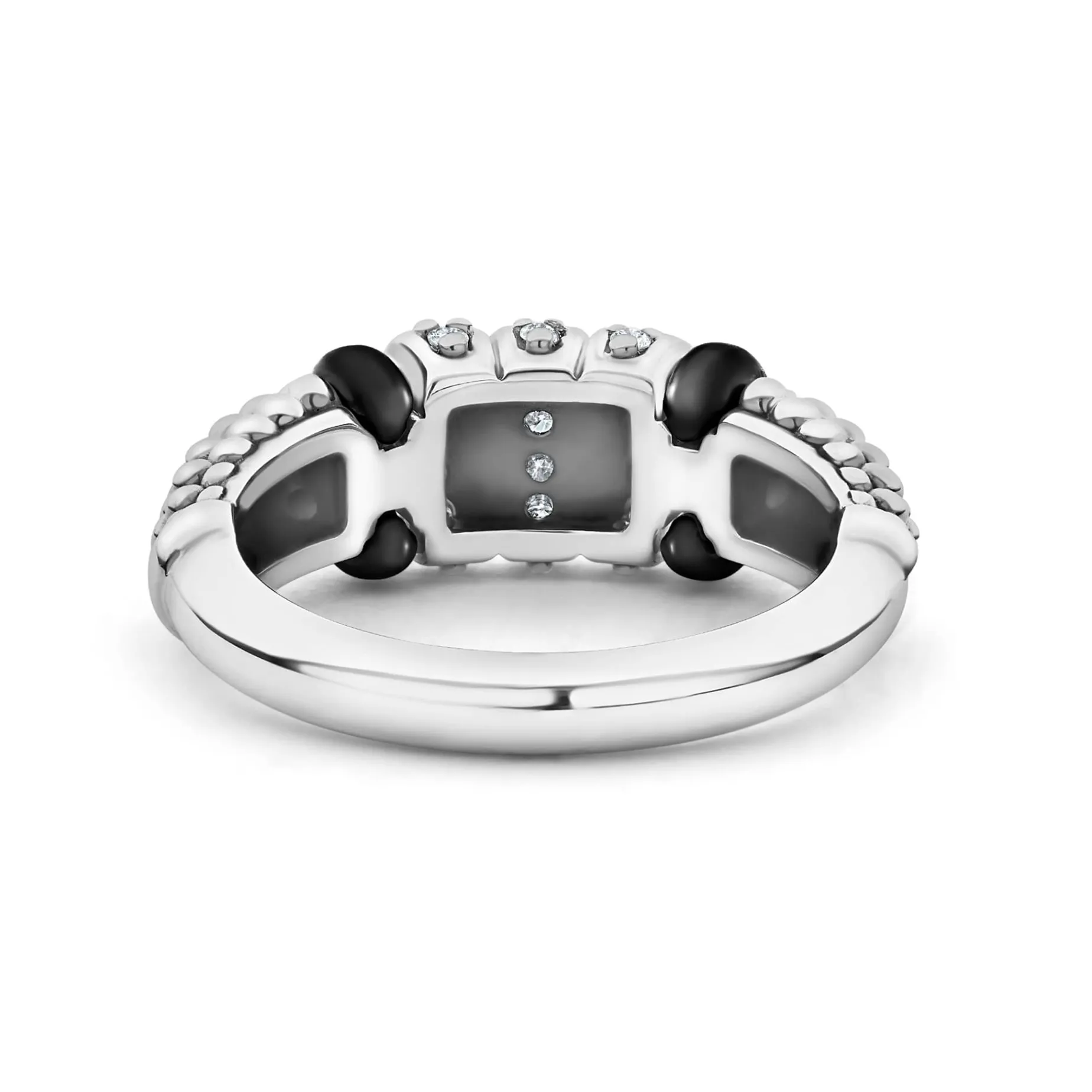 Three Station Diamond Ceramic Caviar Ring