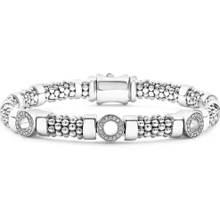Three Station Diamond Circle Caviar Bracelet | 6mm