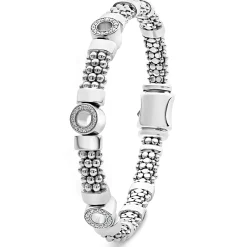 Three Station Diamond Circle Caviar Bracelet | 6mm