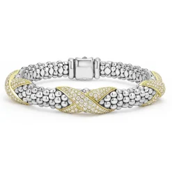Three Station Diamond X Caviar Bracelet | 9mm