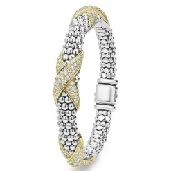 Three Station Diamond X Caviar Bracelet | 9mm
