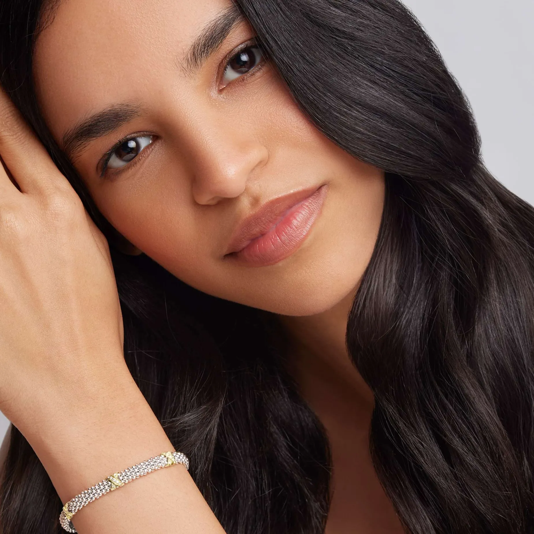 Three Station Gold X Diamond Caviar Bracelet | 6mm