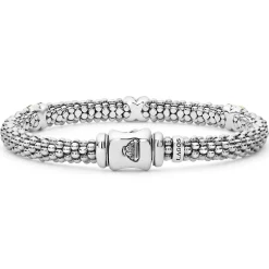 Three Station Gold X Diamond Caviar Bracelet | 6mm