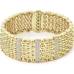 Three Station 18K Gold Diamond Bracelet | 20mm