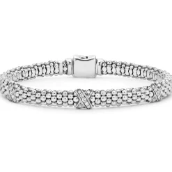 Three Station Silver X Diamond Bracelet | 6mm
