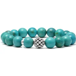 Turquoise Silver Station Bead Bracelet