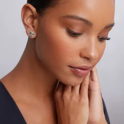 Two-Tone Beaded Heart Stud Earrings