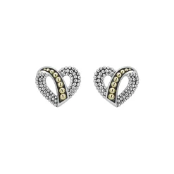Two-Tone Beaded Heart Stud Earrings