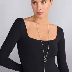 Two-Tone Black Ceramic Tassel Pendant Necklace
