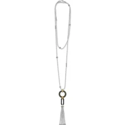 Two-Tone Black Ceramic Tassel Pendant Necklace