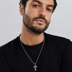 Two-Tone Caviar Beaded Cross Amulet