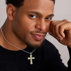 Two-Tone Caviar Beaded Cross Amulet