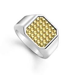 Two-Tone Caviar Beaded Square Ring