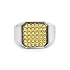 Two-Tone Caviar Beaded Square Ring