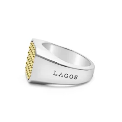 Two-Tone Caviar Beaded Square Ring