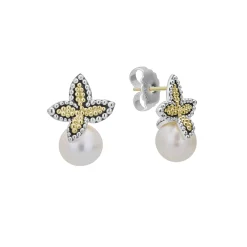 Two-Tone Caviar Floral Pearl Earrings