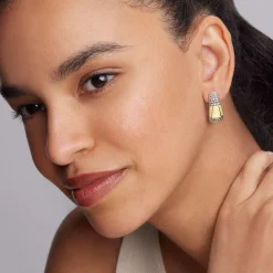 Two-Tone Caviar Omega Clip Earrings