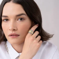 Two-Tone Caviar Statement Ring