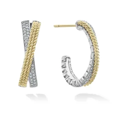 Two-Tone Caviar X Diamond Hoop Earrings