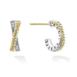 Two-Tone Caviar X Diamond Huggie Earrings