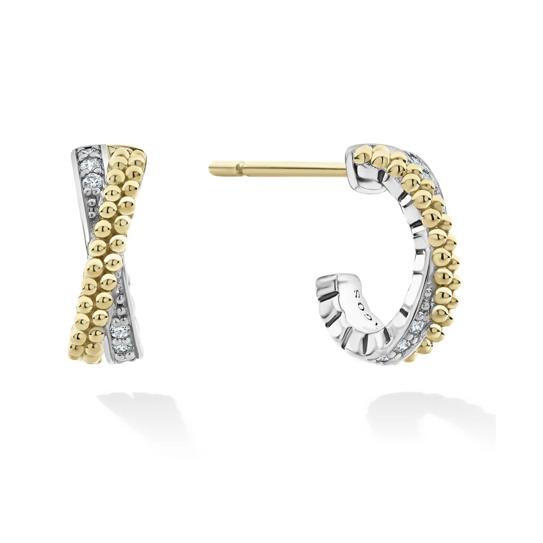 Two-Tone Caviar X Diamond Huggie Earrings