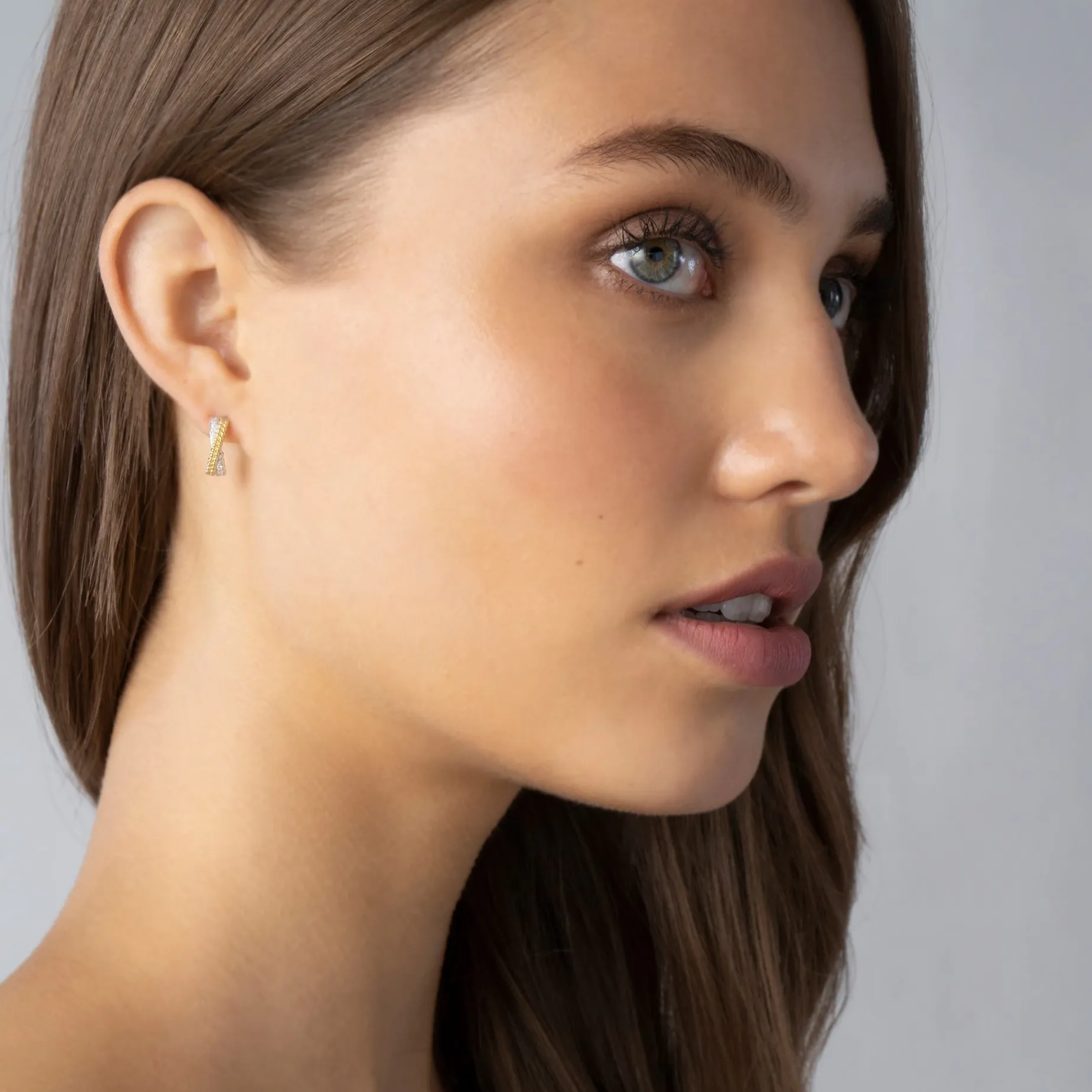 Two-Tone Caviar X Diamond Huggie Earrings