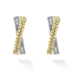 Two-Tone Caviar X Diamond Huggie Earrings