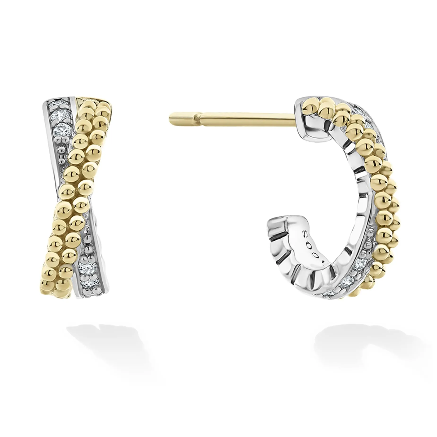 Two-Tone Caviar X Diamond Huggie Earrings