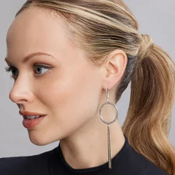 Two-Tone Circle Linear Drop Earrings
