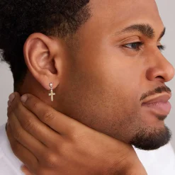 Two-Tone Diamond Cross Earring