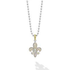 Two-Tone Fleur De Lis Diamond Pendant Necklace