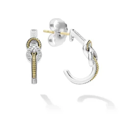 Two-Tone Knot Diamond Half Hoop Earring