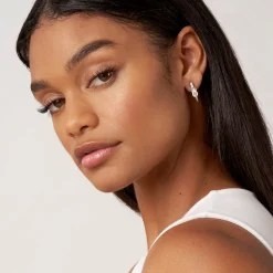 Two-Tone Knot Diamond Half Hoop Earring