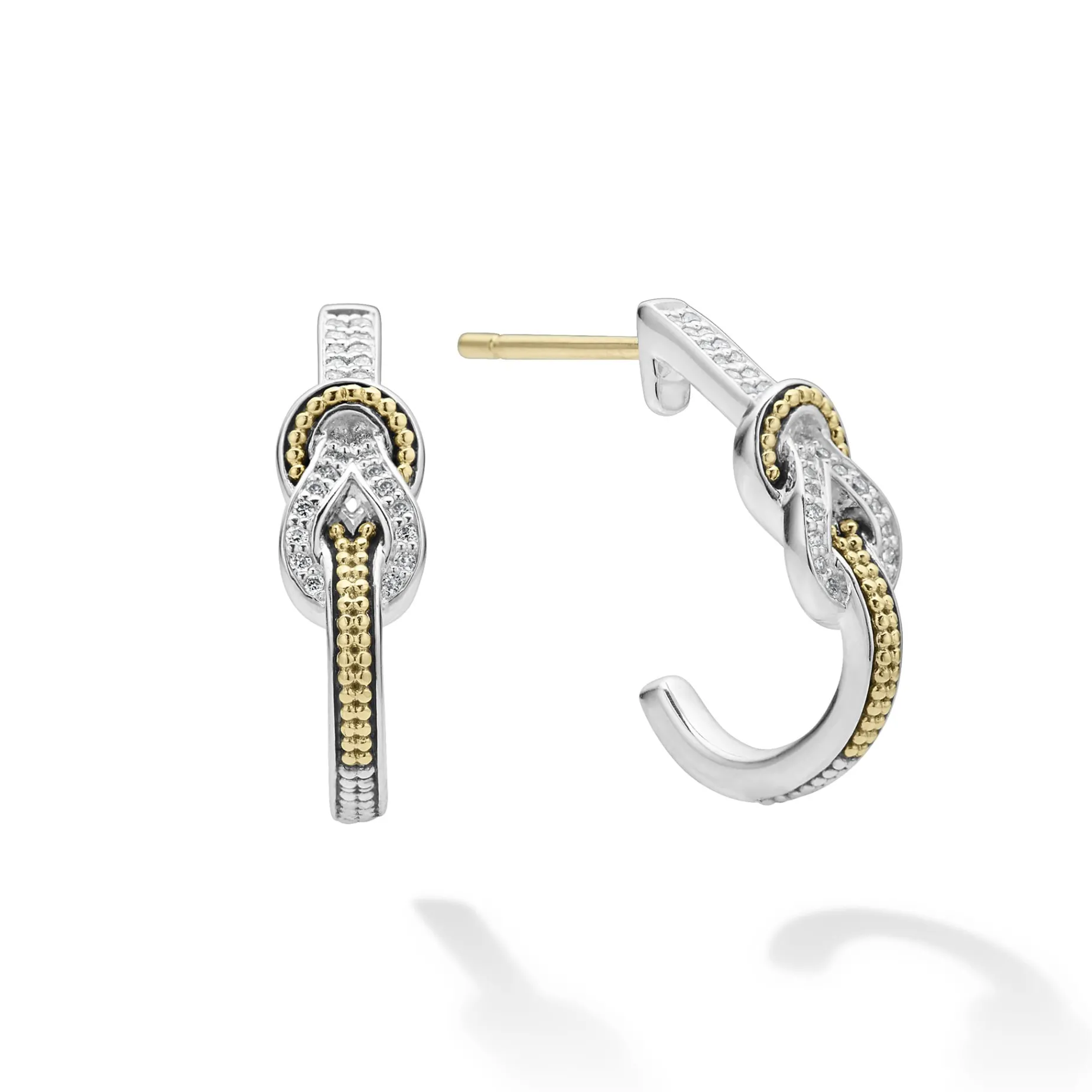 Two-Tone Knot Diamond Half Hoop Earring