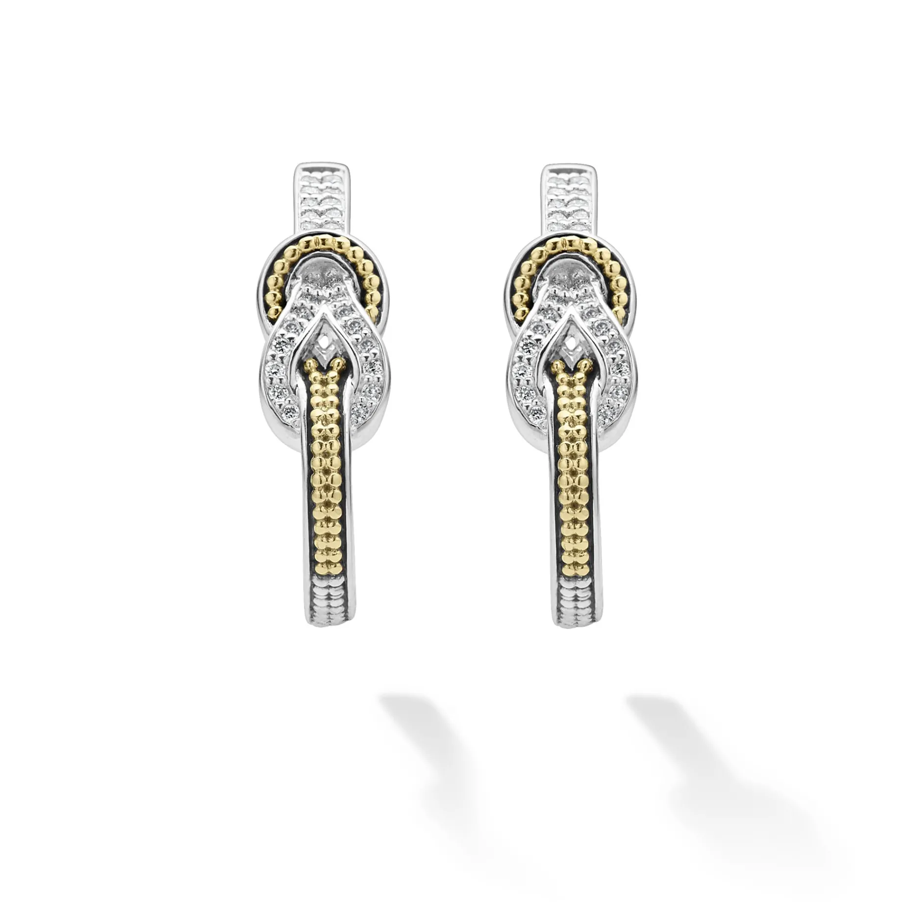 Two-Tone Knot Diamond Half Hoop Earring