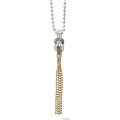 Two-Tone Knot Diamond Tassel Pendant Necklace