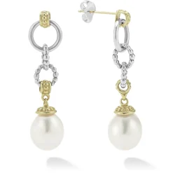 Two-Tone Pearl Circle Drop Earrings